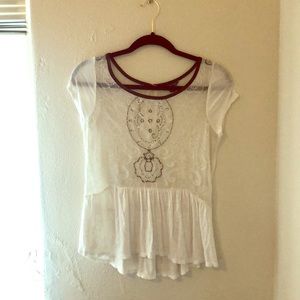 American Eagle White Beaded Babydoll Top